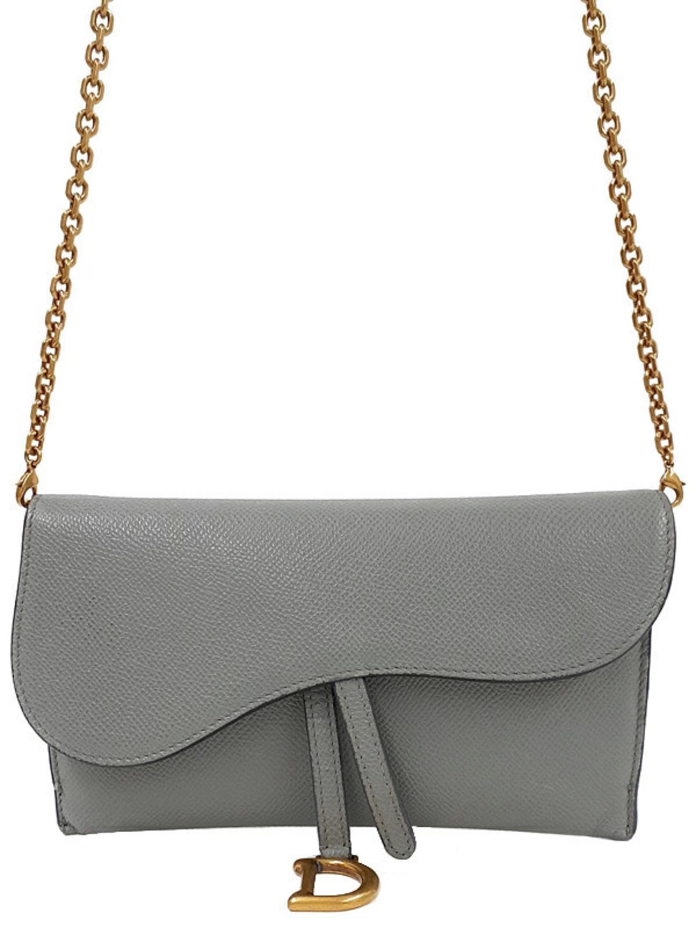 Christian Dior Saddle Chain Long Wallet Gray